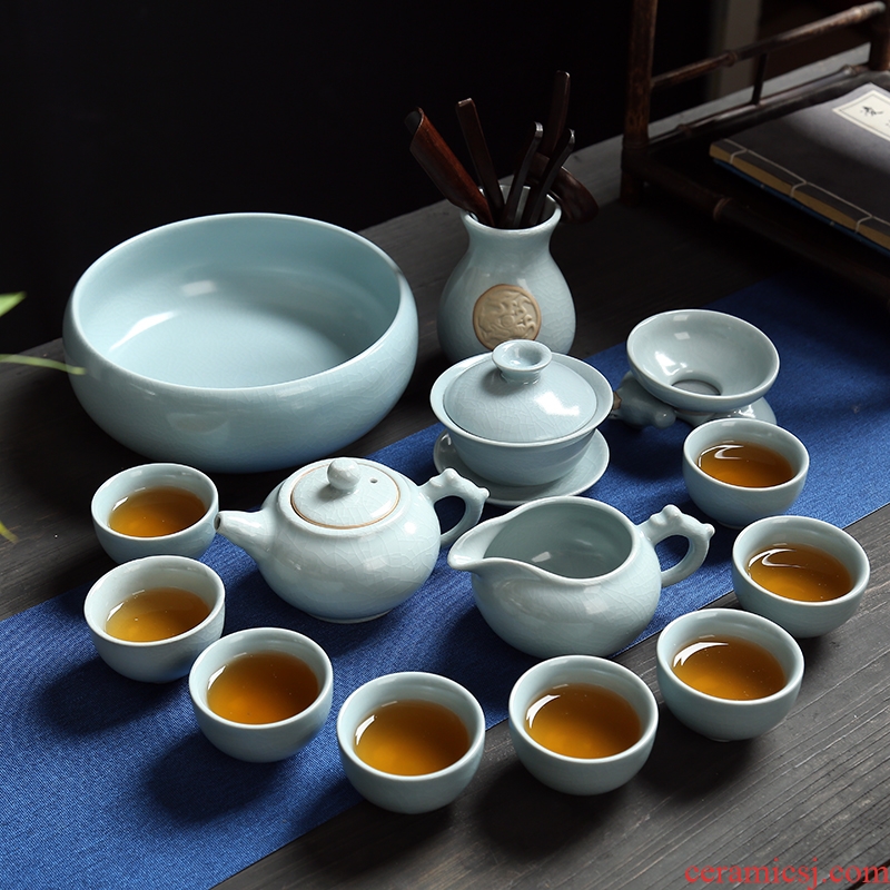 Your up of a complete set of tea service suit household ice crack kung fu tea teapot ceramic tureen open Your porcelain cups