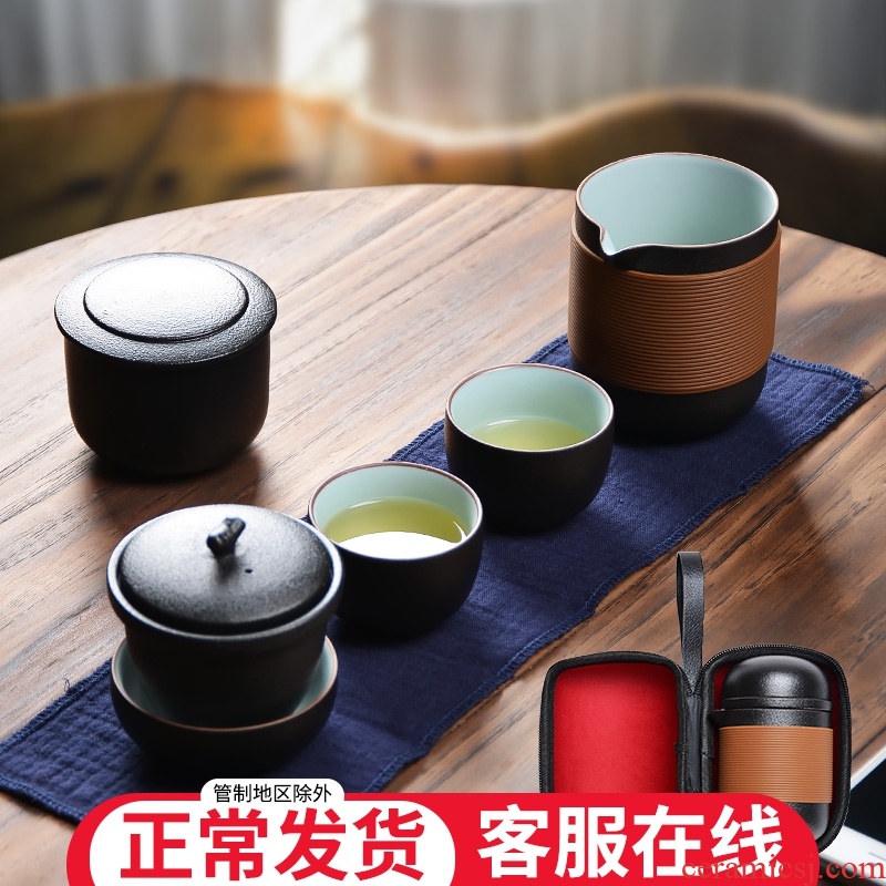 Travel tea set suit portable package crack cup a pot of 2 cup person ceramic filter small POTS pot of tea cup with package