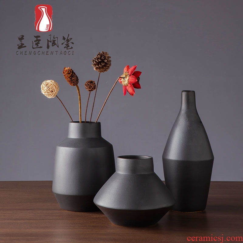 Black flower arranging furnishing articles of I sitting room is contracted decorative dried flowers floret bottle of jingdezhen ceramic vase zen study