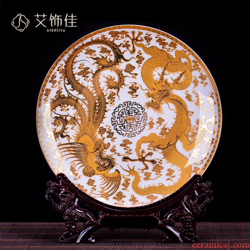 Jingdezhen chinaware paint longfeng porcelain decoration plate sat dish sitting room porch TV ark adornment household furnishing articles