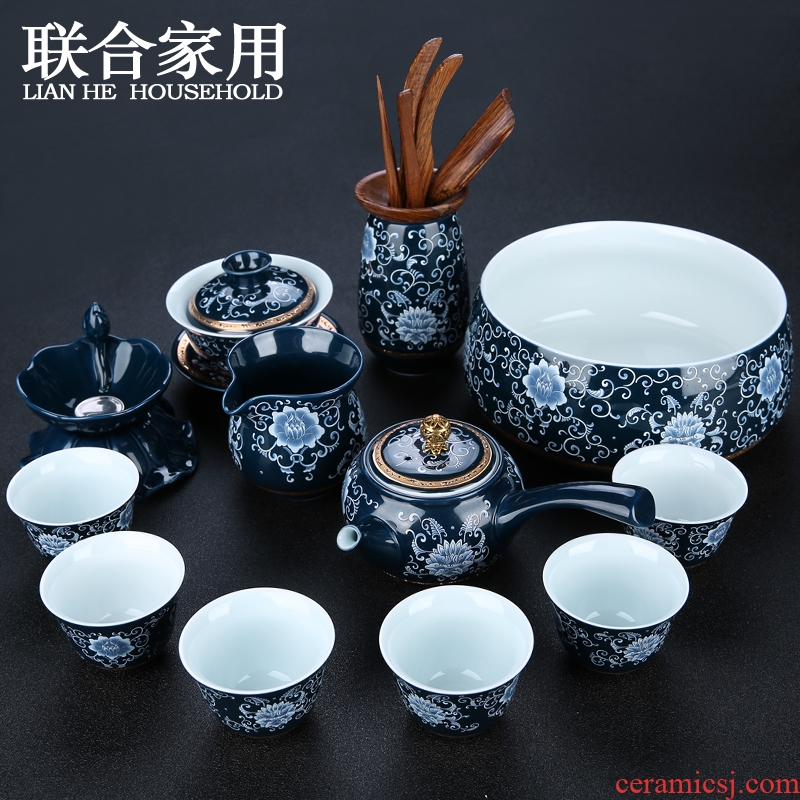 To be household ceramics kung fu tea set kit ji south blue glaze teapot tea cup set tureen gift boxes
