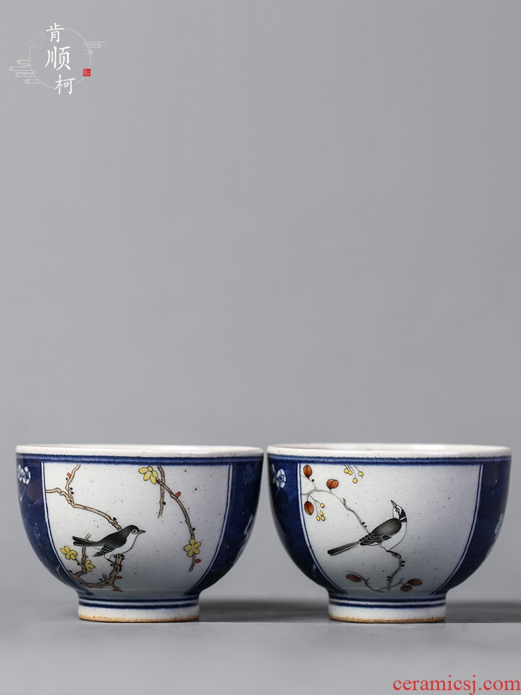 Jingdezhen blue and white master cup single CPU hand - made bird enamel cup archaize kung fu tea sample tea cup ceramic tea set