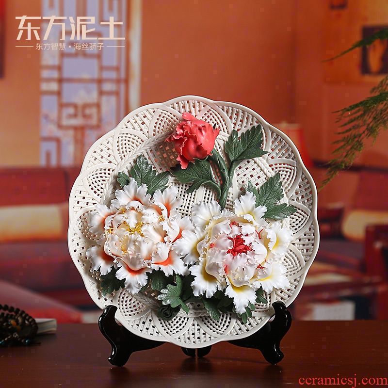 Oriental soil creative ceramic flower hang dish place Chinese rich ancient frame of TV ark, wine sitting room adornment sat dish