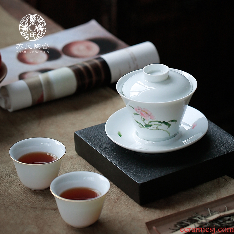 Su worship hand - made tureen ceramic tea cups exchanger with the ceramics cup kung fu tea bowl three cups