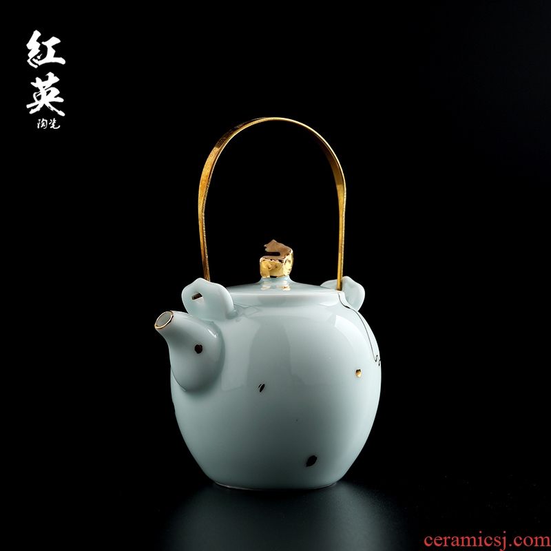 Red the jingdezhen ceramic kung fu tea sets of household teapot celadon paint single girder pot pot of tea