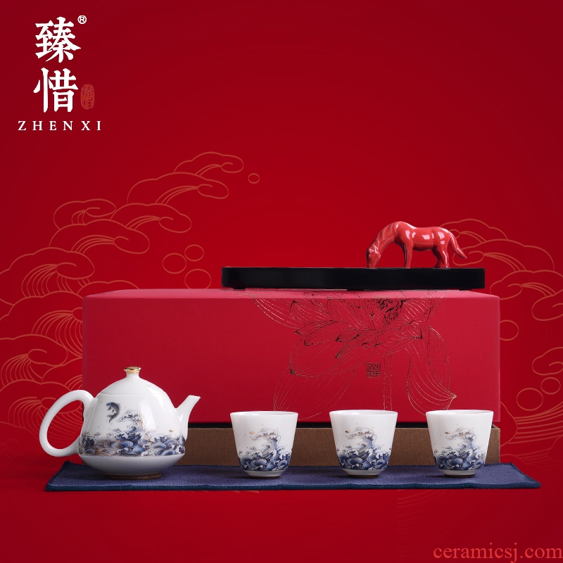 "Precious little cross the jingshan room diving sea kung fu tea set household paint plate at this time the see colour white porcelain teapot teacup