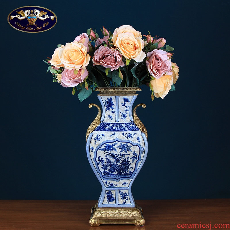 Blue and white vase neo - classical European ceramic inlaid copper handicraft furnishing articles flowers in the sitting room porch soft outfit example room