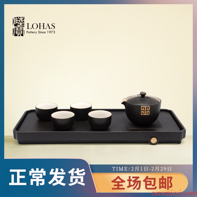 Lupao set of ceramic tea set Hui billow GaiWanCha taking four cups with a pot of tea tray was gift tea set can be a gift