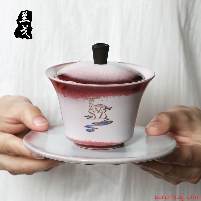 Having tureen large kung fu tea set three cups to make tea bowl of Japanese household ceramics fittings to use