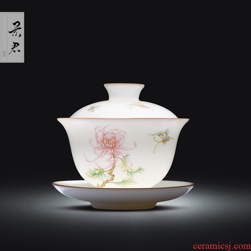 Jingdezhen ceramic kung fu tea tureen pure manual hand draw three cups to tureen tea bowl GaiWanCha cups