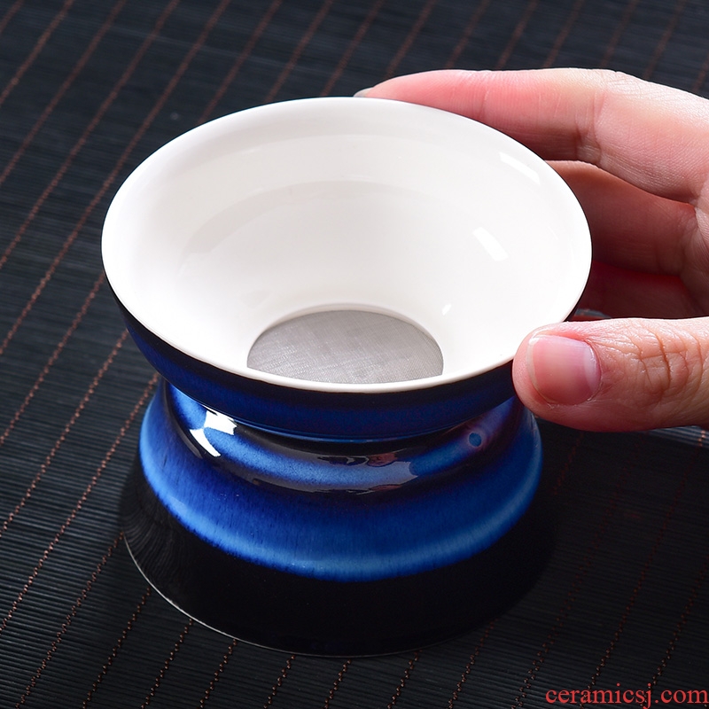 A good laugh, sapphire blue kung fu tea set) creative ji blue ceramic filter tea strainer screen tea combination