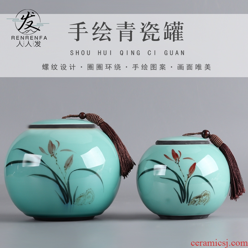 Celadon hand - made ceramic seal pot of tea tea caddy fixings tea barrel logo custom warehouse size storage tanks