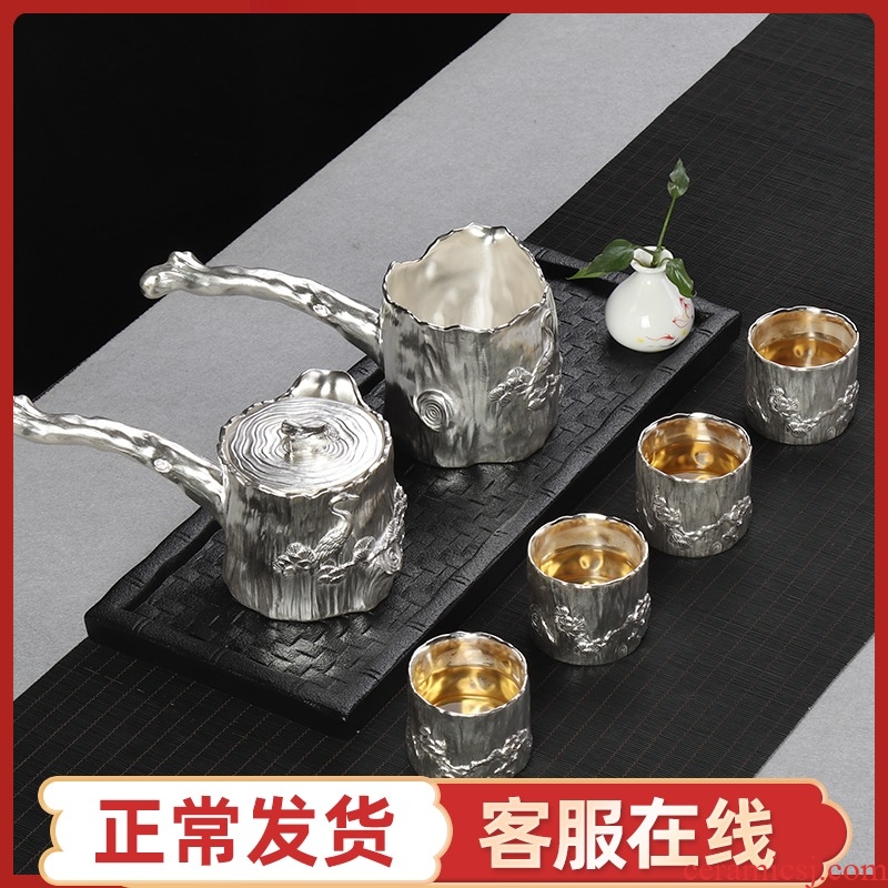 High - grade silver tea set 999 sterling silver coppering. As pure manual contracted household ceramics Chinese kung fu tea set of the complete set of suits for a