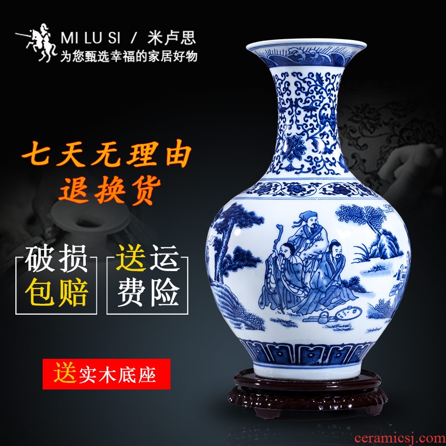 Jingdezhen ceramics hand - drawn characters of blue and white porcelain vase Chinese style living room home decoration flower arranging rich ancient frame furnishing articles