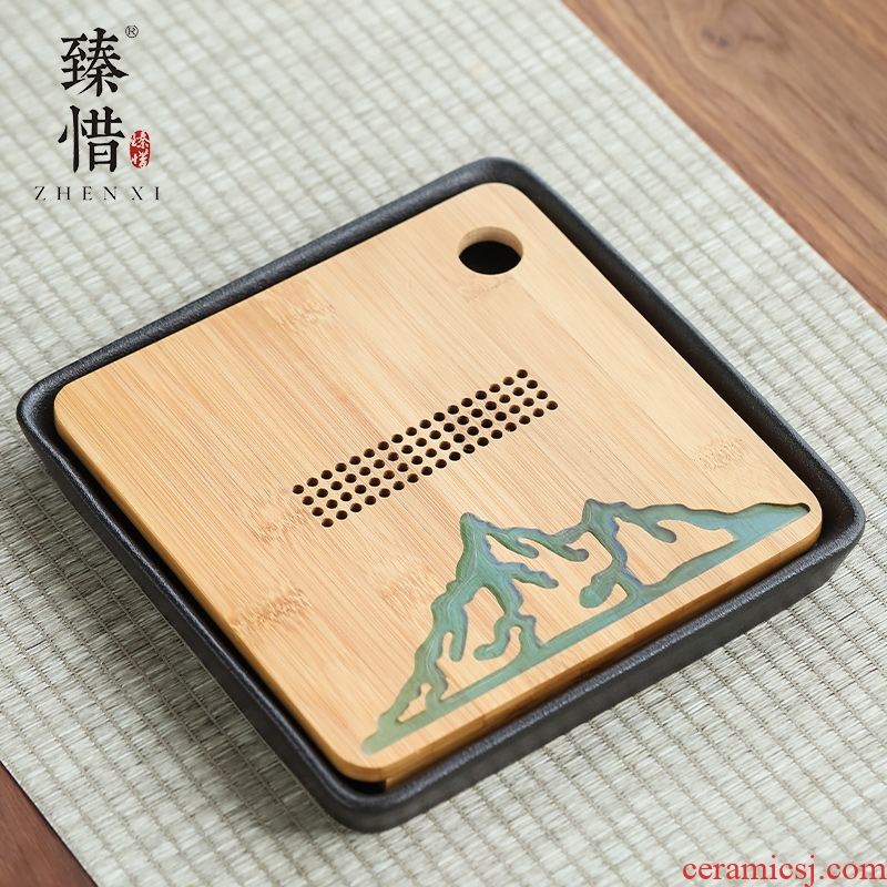 By understanding the modern contracted household bamboo tea tray tray ceramic epoxy resin kung fu tea set dry small tea table