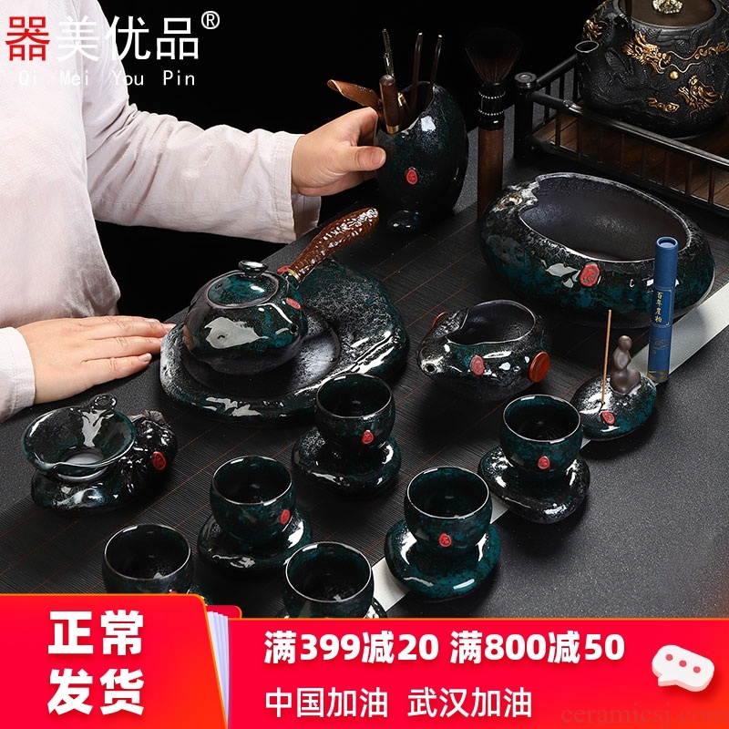 Implement the optimal product of jingdezhen ceramic kung fu tea set jade teapot teacup red glaze, a complete set of office home