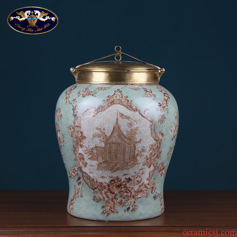 Europe type restoring ancient ways ceramic storage tank with cover pure copper of new Chinese style household act the role ofing is tasted the sitting room porch the general pot of furnishing articles