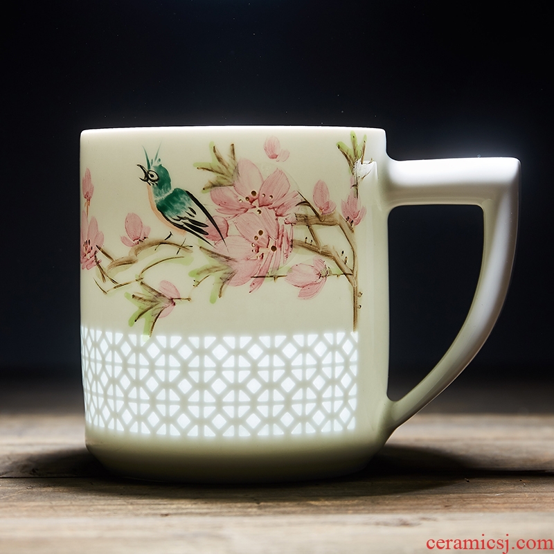 Jingdezhen ceramic three - piece cup tea cup tea separation filter with cover office hand - made tea sets