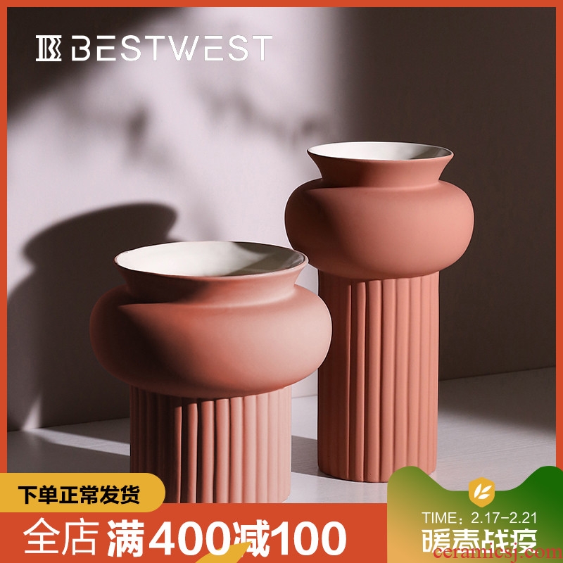 BEST WEST light ceramic vases, large key-2 luxury geometry model room soft adornment ornament furnishing articles designer