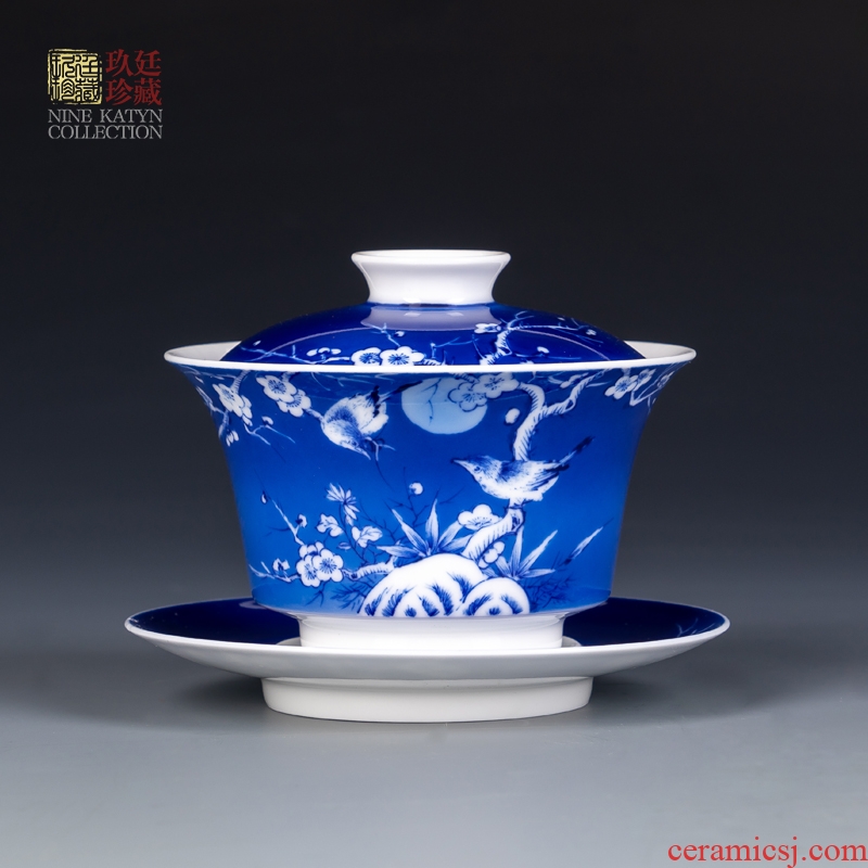 Three to nine katyn hand - made tureen jingdezhen ceramic cups kung fu tea, green tea bowl large single cover cup