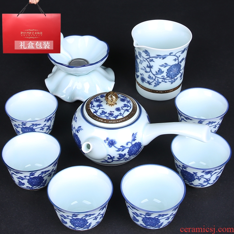Jingdezhen kung fu tea set ceramic household porcelain office tureen tea cups teapot set gift boxes