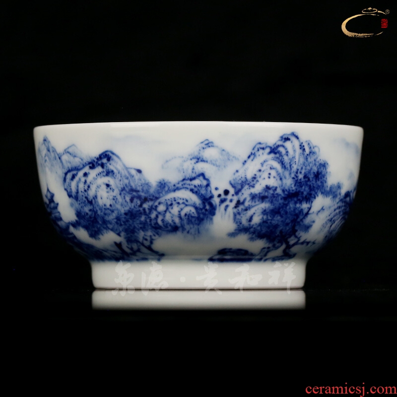 And auspicious old manual landscape master sample tea cup cup blue hand - made teacup jingdezhen ceramic tea bowl