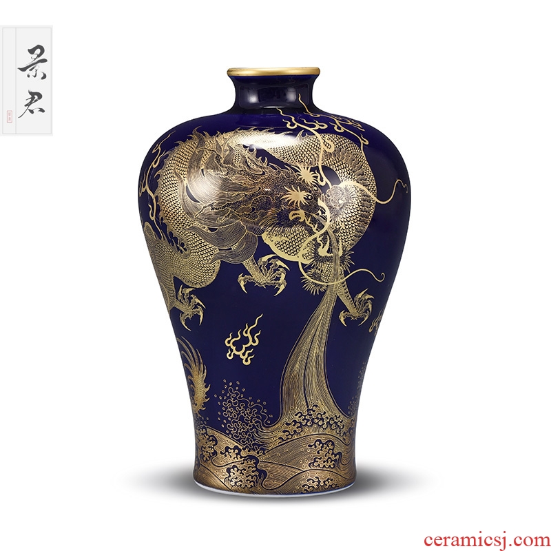 Jingdezhen master ji blue paint the dragon fish ceramic vases, flower arranging furnishing articles, the sitting room porch decorate gifts porcelain