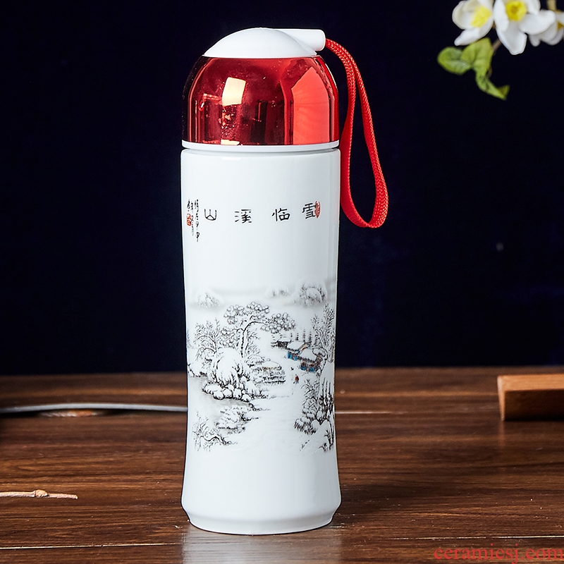 Jingdezhen ceramic business double tank insulation regimen cup men 's lady make tea with water glass gift custom mugs
