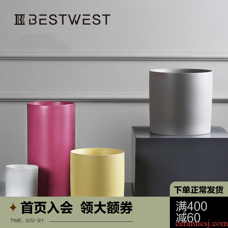 BEST WEST cylindrical color ceramic vase flower arranging dried flower vases, I and contracted home furnishing articles in the living room