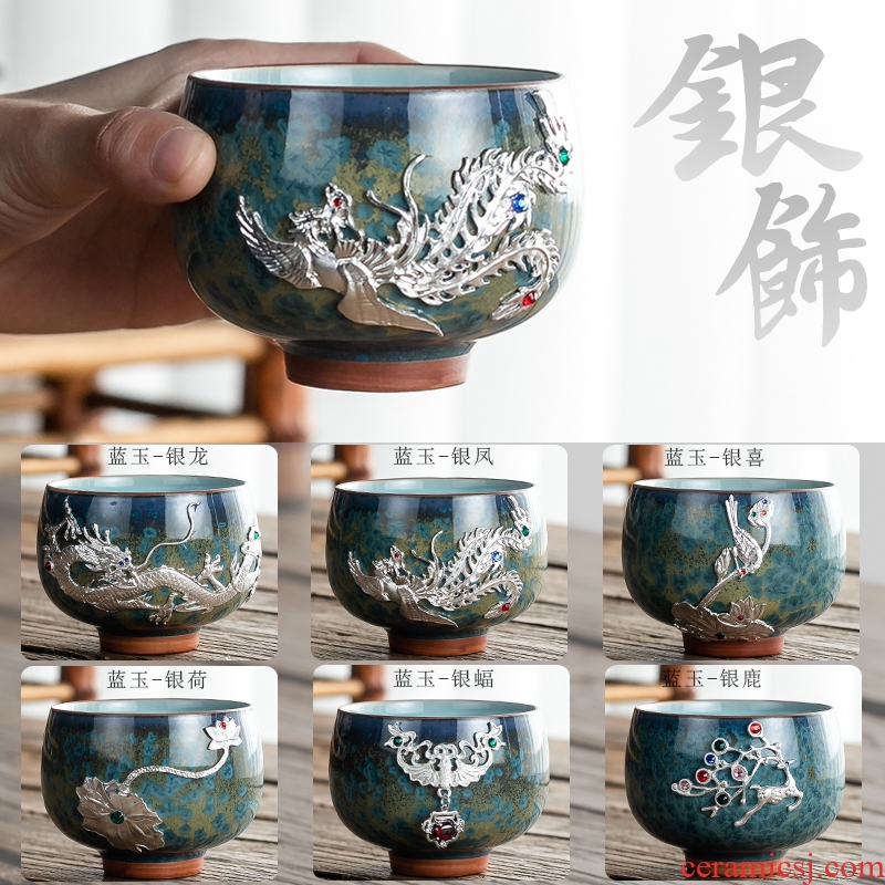 Silver cups of household ceramics single CPU coppering. As YinJian lamp cup variable sample tea cup tea cup kung fu tea set, master