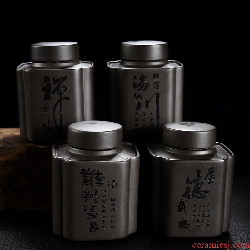 Violet arenaceous sifang caddy fixings ceramic POTS pu 'er tea box home work sealed as cans and POTS