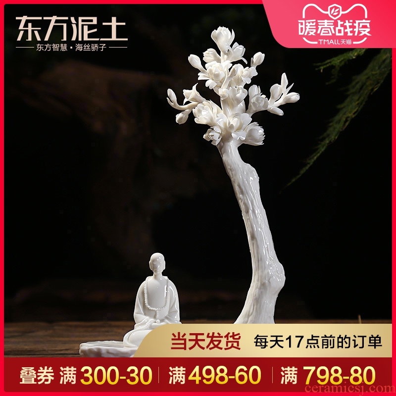 Oriental soil dehua white porcelain art creative zen ceramic arts and crafts decorations furnishing articles/a flower a world