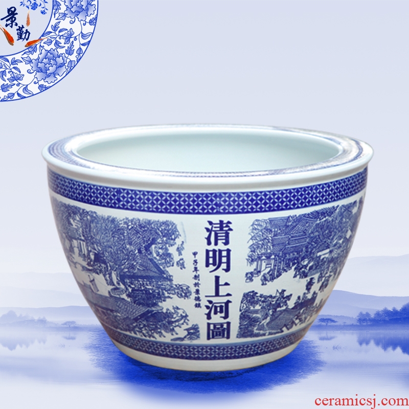 Jingdezhen ceramics aquarium blue and white porcelain lotus lotus cylinder clear painting home furnishing articles