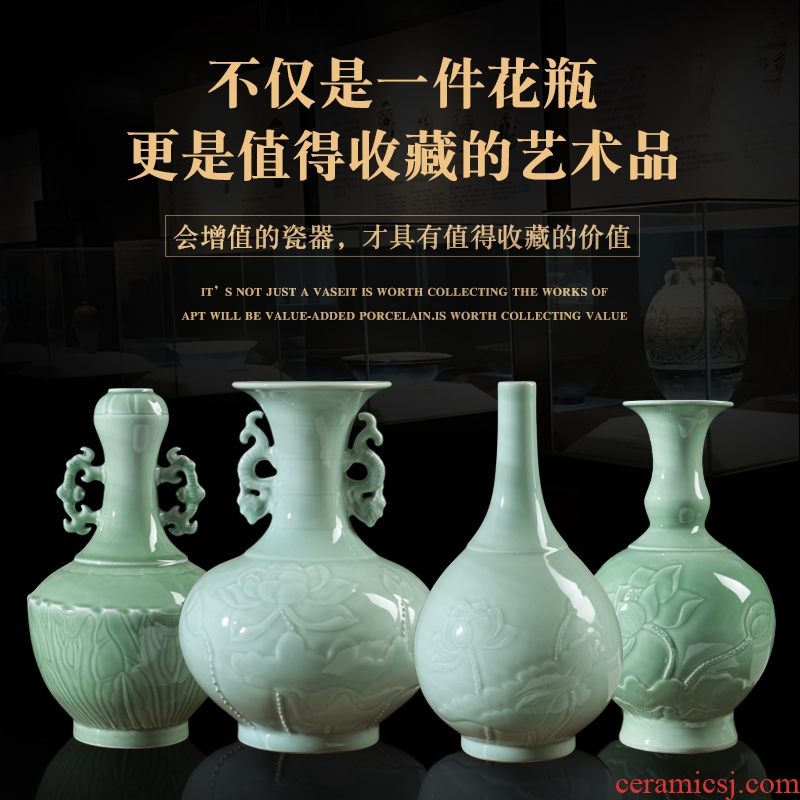 Jingdezhen ceramic vases, hand - carved lotus shadow blue glaze vase imitation antique ceramic porch rich ancient frame furnishing articles
