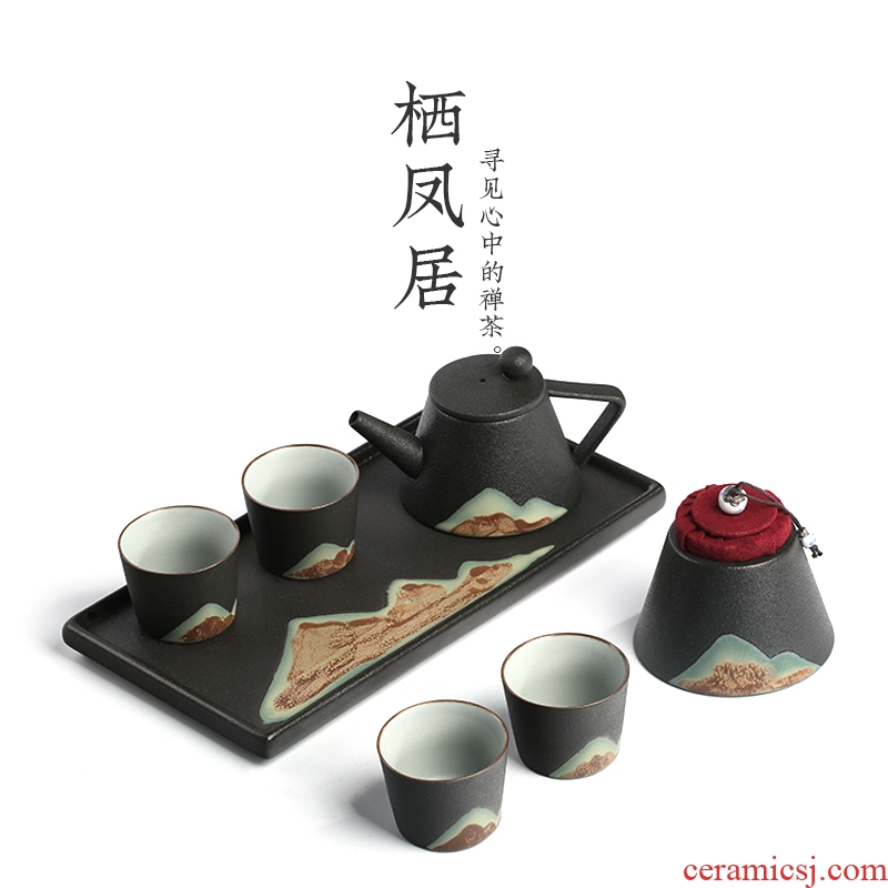 A Live chicken in kung fu tea set home landscape ceramic tea cup lid bowl of a complete set of gift box with a gift