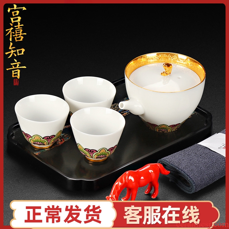 Artisan fairy gold white porcelain crack a pot of three Japanese household ceramics kung fu tea tea tea tea tray mat spoil