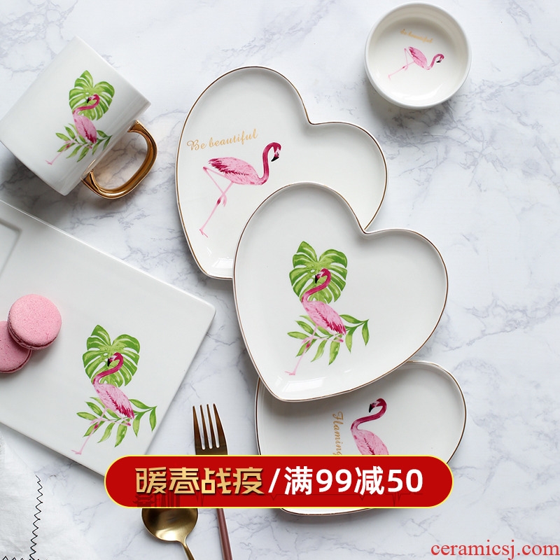 Island house flamingos ceramic plate in creative move household food dish plate all the bread for breakfast dish dishes