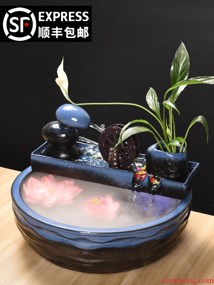 Ceramic fountain lucky fish tank and furnishing articles sitting room feng shui water wheel humidifier the opened a housewarming gift automatic cycle