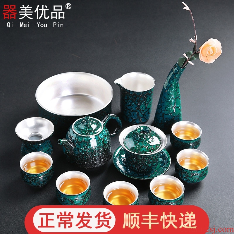 Beauty apparatus is superior to build one variable malachite green ceramic coppering. As silver kung fu tea set manually teapot teacup home outfit
