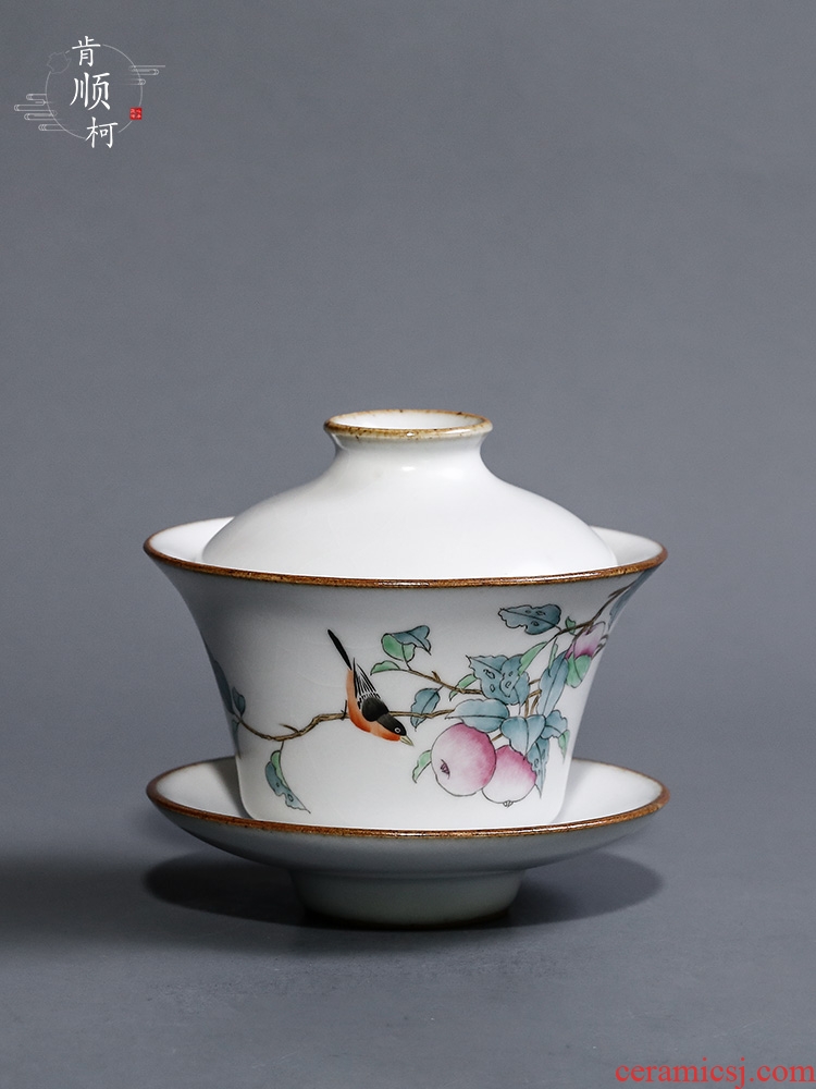 Jingdezhen only three tureen teacups hand - made apple birds individual your up ceramic tea tureen kung fu tea set