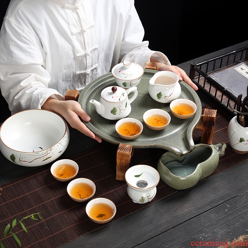 Tang Yan fang clay hand - made tea set office ceramic up kung fu tea tureen household teapot teacup