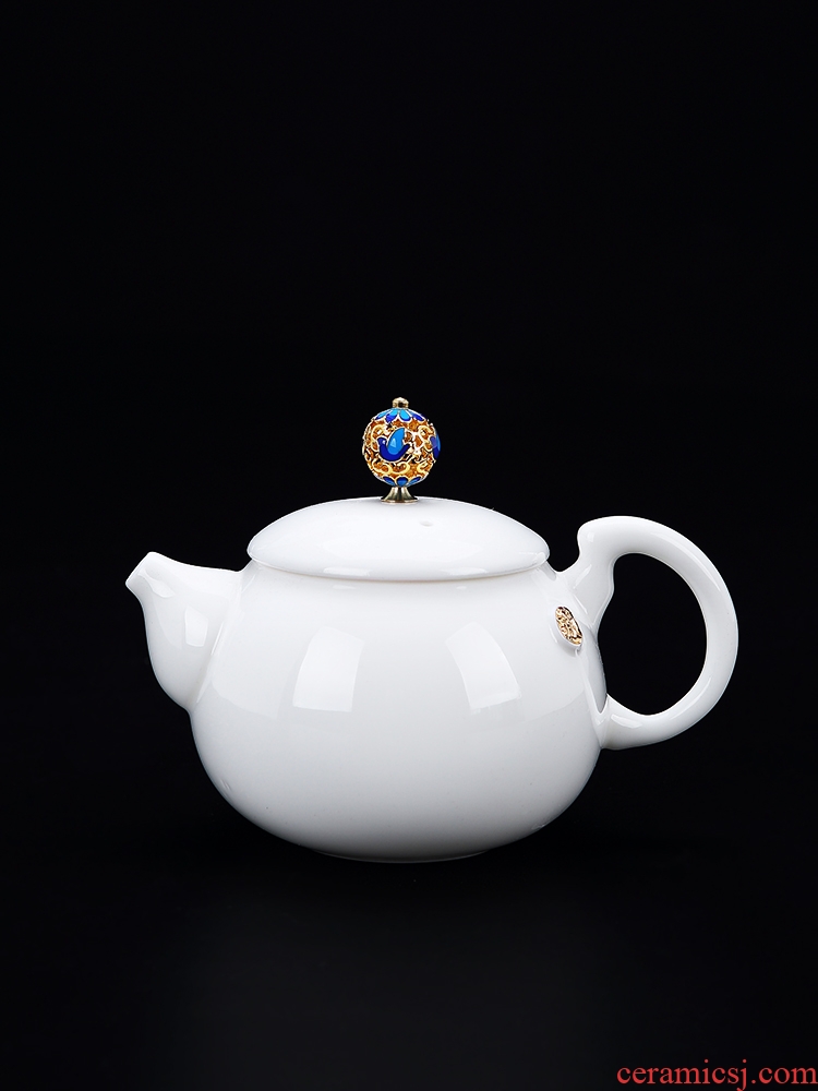 Jingdezhen ceramics kung fu tea sets of household teapot suet jade white porcelain single pot three tureen tea cups