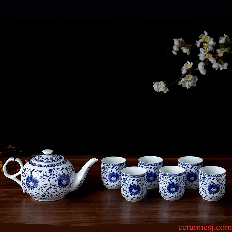 Jingdezhen ceramic tea set suits for large teapot household hotel teapot cool one litre of blue and white porcelain pot kettle