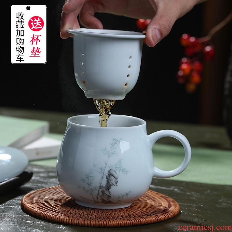Jade butterfly ceramic filter with cover cup jingdezhen tea cup personal office cup household contracted tea cup