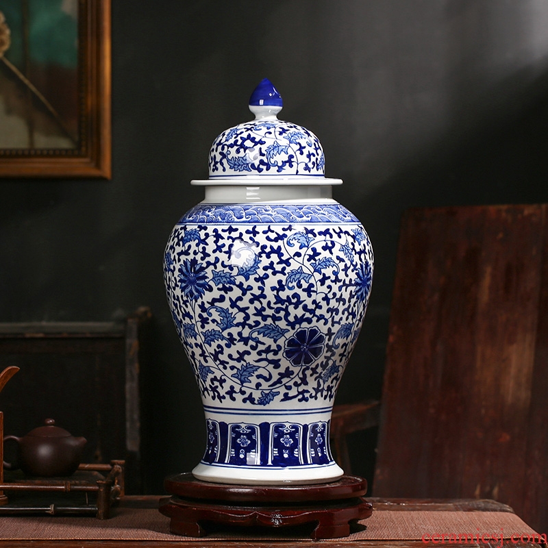 Jingdezhen ceramic general antique blue and white porcelain jar ceramic furnishing articles large storage tank Chinese style household ornaments