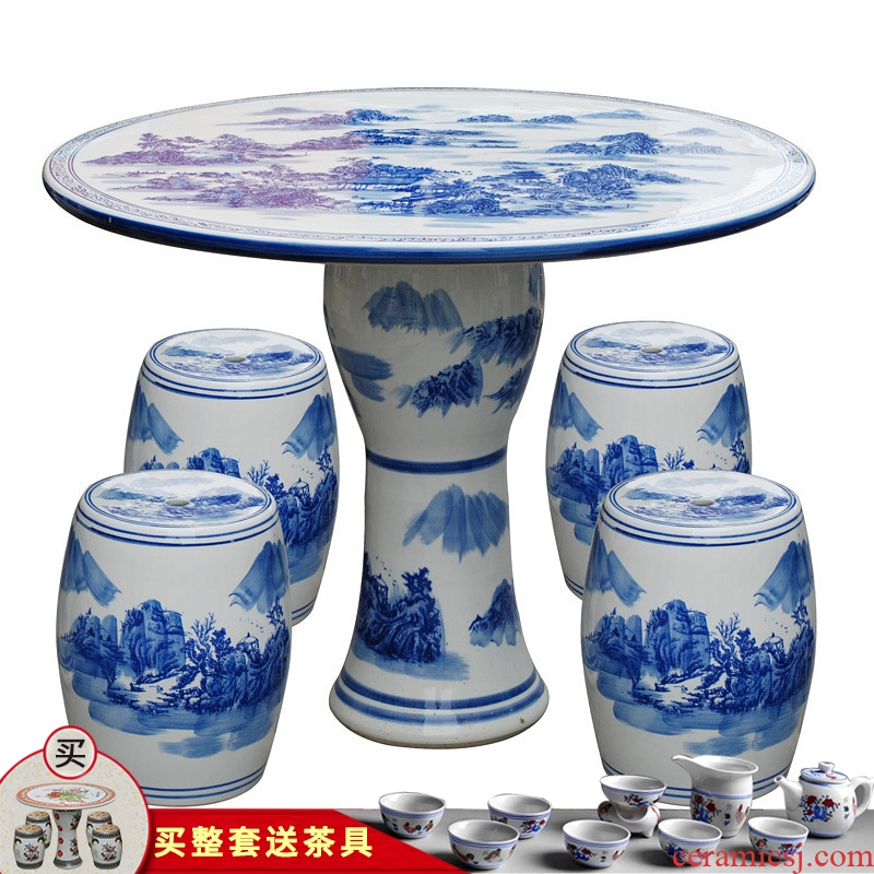 Jingdezhen ceramic who round table suit antique blue and white porcelain decorative balcony is suing courtyard garden chairs and tables