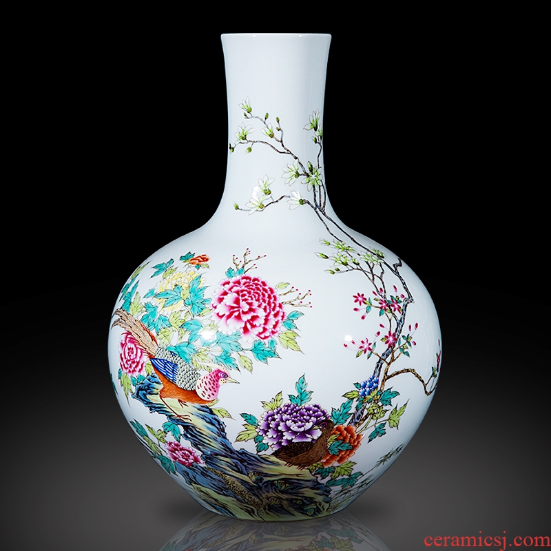 Jingdezhen ceramics furnishing articles imitation the qing qianlong pastel riches and honor peony celestial vases, sitting room of Chinese style household decoration