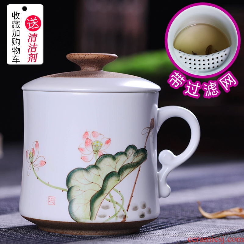 Jingdezhen ceramic cups with cover household hand - made filter glass tea cup office personal cup tea custom