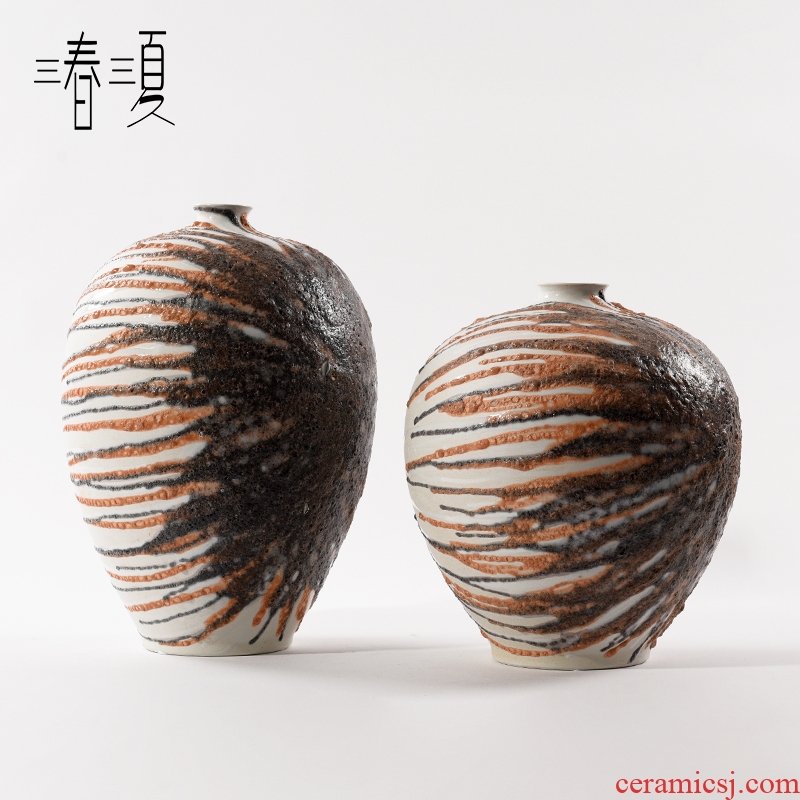 I and contracted manual grey orange hand - made ceramic vase flower implement new Chinese style table example room porch art furnishing articles