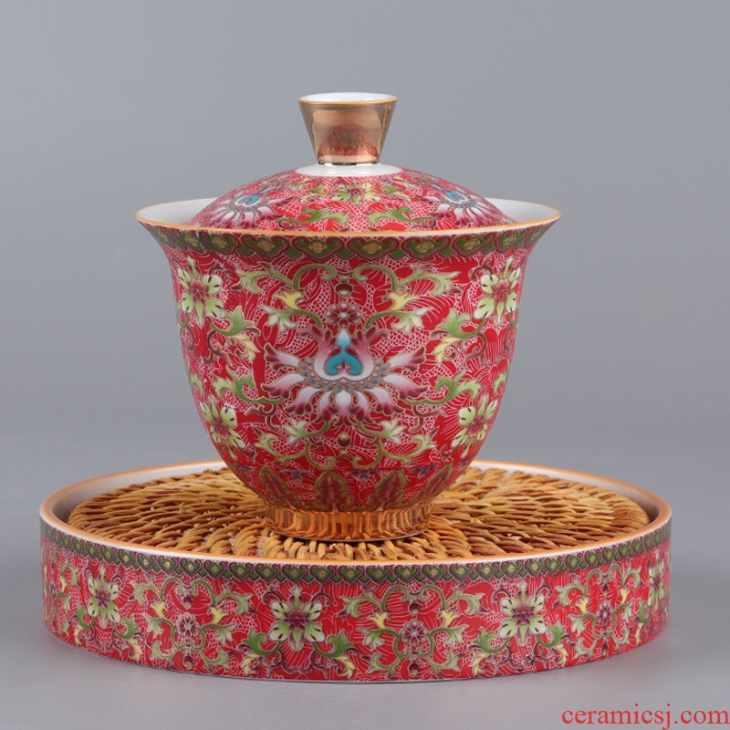 All ceramic enamel made tureen large three teacup saucer only make tea cup pot of white porcelain kung fu tea set